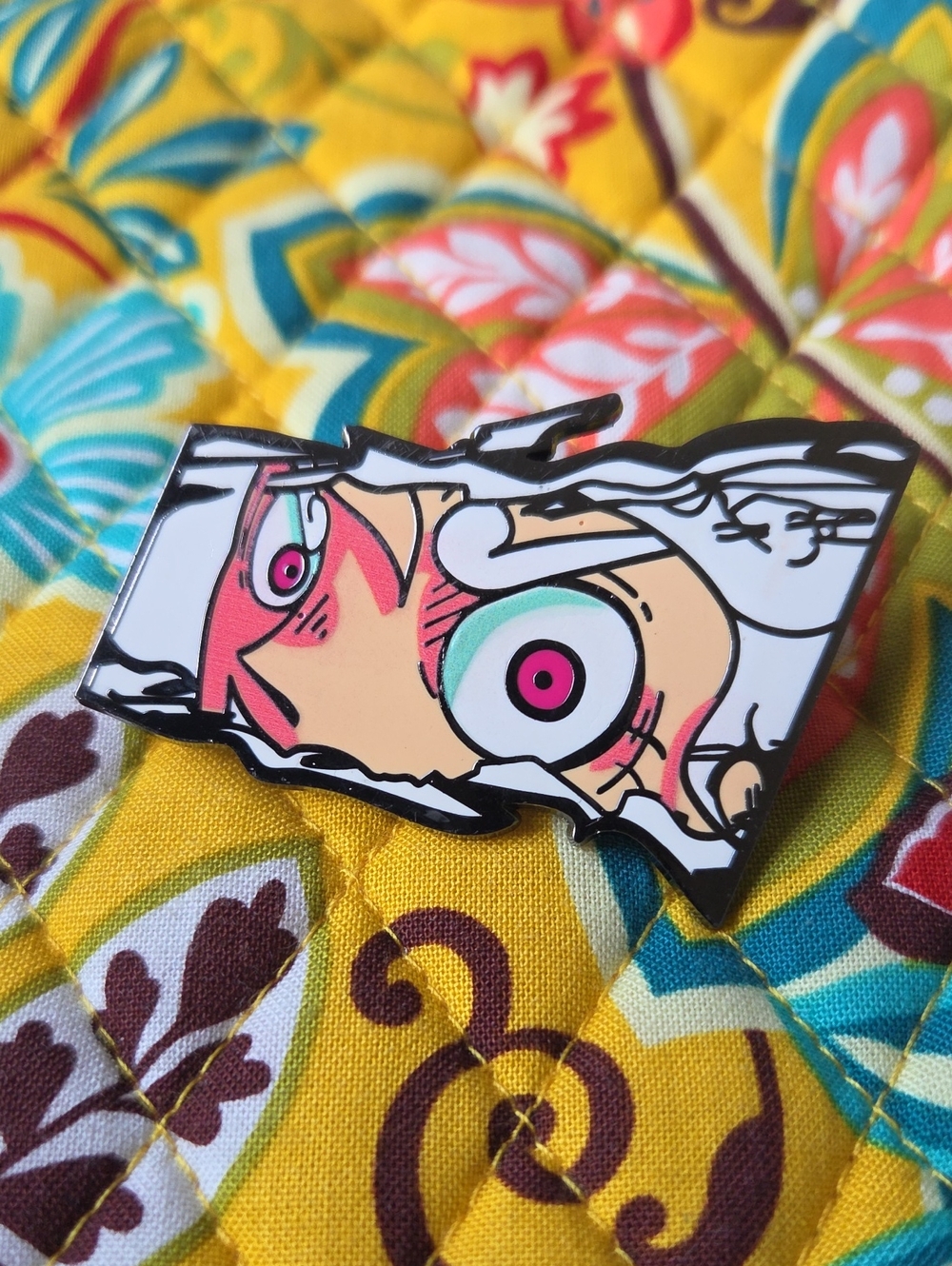 Pop Art Enamel Pin - Pink & Teal Eye Design Luffy One Piece
